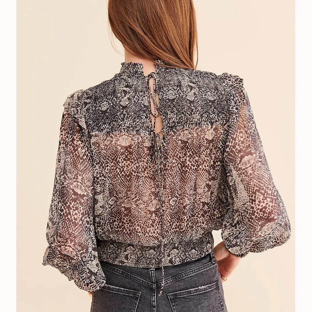 Free People Roma Blouse Snake Size S  Double Tie Back Smocking